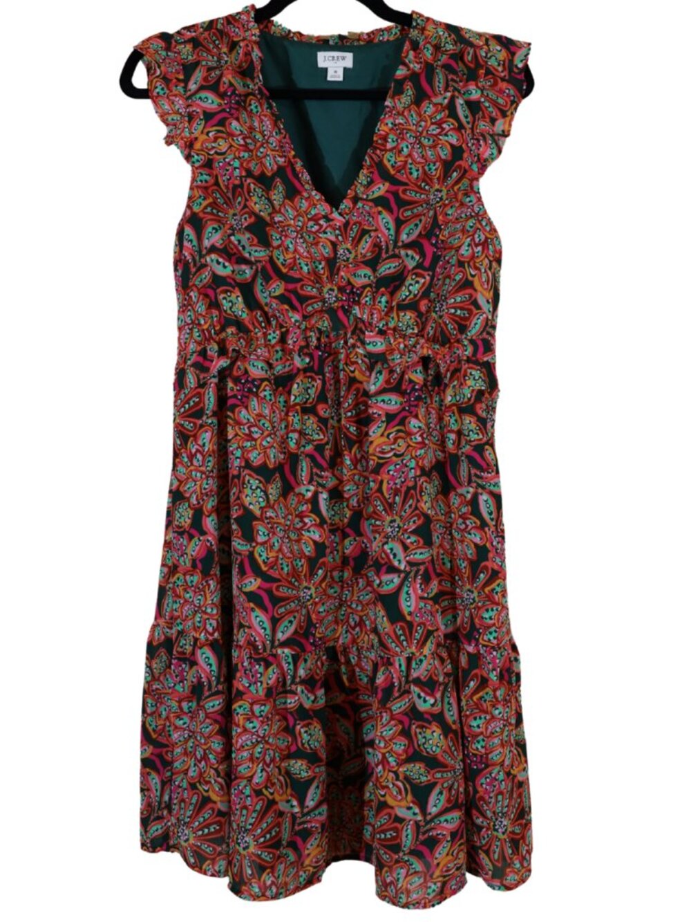 J.Crew Paisley Floral Tiered Ruffle V-Neck Mini Dress Sz 8